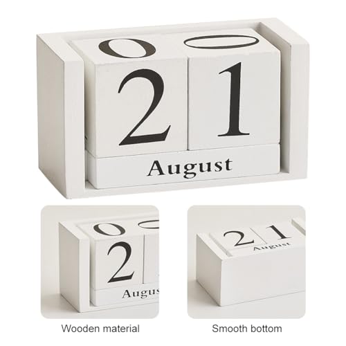 Holz Tischkalender, Dauerkalender, Holzkalender, Countdown Würfel, Tischkalender, Geeignet für Wohnzimmer, Arbeitszimmerdekoration, Büroschreibtisch, Café, Restaurantdekoration, Weiß