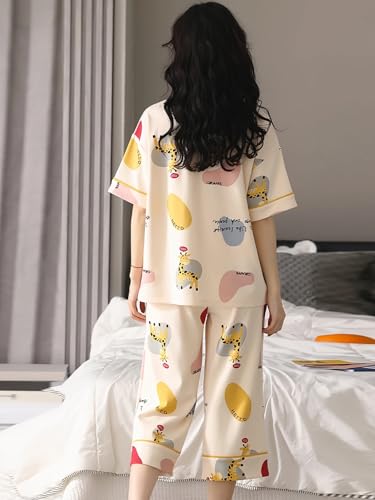 Image of Lunza Women's Cotton Pajama Set with Top & Pants|| Korean Night Suit|| Lightweight Printed Set || Soft & Comfy Sleepwear for Girls & Women
