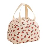 Resszo Sac Isotherme Repas Femme, Lunch Box Isotherme Motif Coeur Beige, Sac Isotherme Velours Côtelé 6.5L (25×19×14cm), Sac à Lunch Isolé Étanche, Lunch Bag Isotherme pour Travail/École/Pique nique