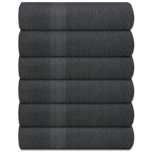 Bath Towels Pack of 6 – 24×48 Inches – Soft, Quick Dry & Highly Absorbent – 100% Cotton Towels for Bathroom, Spa, Gym & Hotel – Charcoal Grey