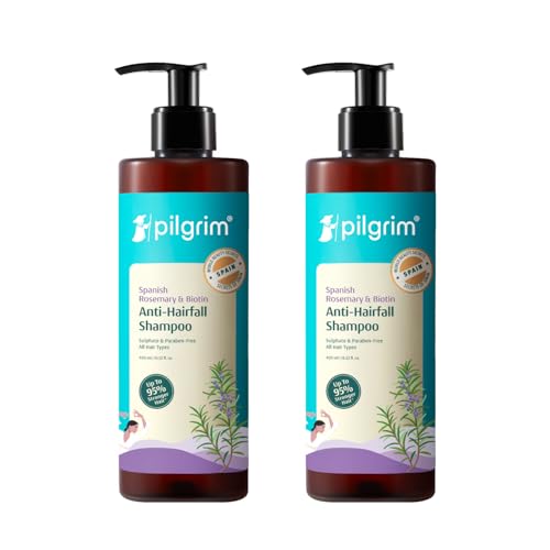 Image of Pilgrim Spanish Rosemary & Biotin Anti Hairfall Shampoo for Reducing Hair Loss & Breakage 400ml (Pack of 2) | Rosemary shampoo for hair growth | Upto 95% stronger hairs | For all hair types | For Men & Women