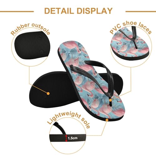 ALAZA Pink Flamingo Blue Leave Flip Flops for Women Fashion Beach Slippers Comfort Mens Flip Flops Non-Slip Rubber Shower Slippers Sandal for Hotel Travel Sport,XS3