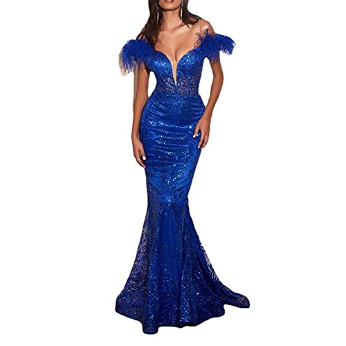Robe de soirée sirène d'été bleue avec décolleté en V profond pour femme