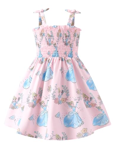 Image of Disney Princess Frozen Elsa Minnie Stitch Toddler Girl Dress Bow Tie Straps Smocked Summer Outfit Birthday Party Clothes 2-9Y