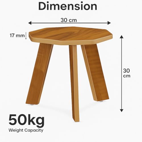 Image of SBF Furniture Wood Mini Hexagonal Side Table, 30 cm, Matte Finish, Modern Minimalist Design, 3 Angled Legs (Oach Yellow)