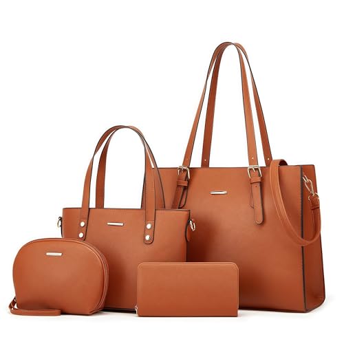 4pcs Purses and Handbags for Women Large Tote Bag Leather Shoulder Bag Satchel Purse Wallet Set