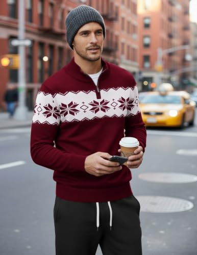 Image of COOFANDY Men Quarter Zip Sweater Classic Fit Knitted Sweater Pullover
