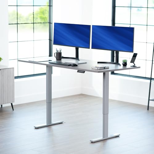 Image of VIVO Dark Gray 71 x 36 in Standing Desk, DESK-KIT-1G7G-36 | Electric, Holds 220 lbs, Sit Stand, Height Adjustable, Extra Deep Table Top, Memory Presets, 1B Series, Gray Frame