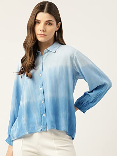 Image of Maaesa - Women Handcrafted Tie-Dye Rayon Shirt | Casual & Office Wear | Relaxed Fit | Long Sleeve | Breathable & Lightweight Fabric