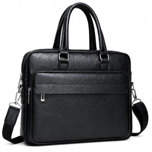 Image of Men's Leather Laptop Bag 15 IN, Water-Resistant Briefcase Messenger Bag for Work, Business, Shoulder Crossbody Office Satchel