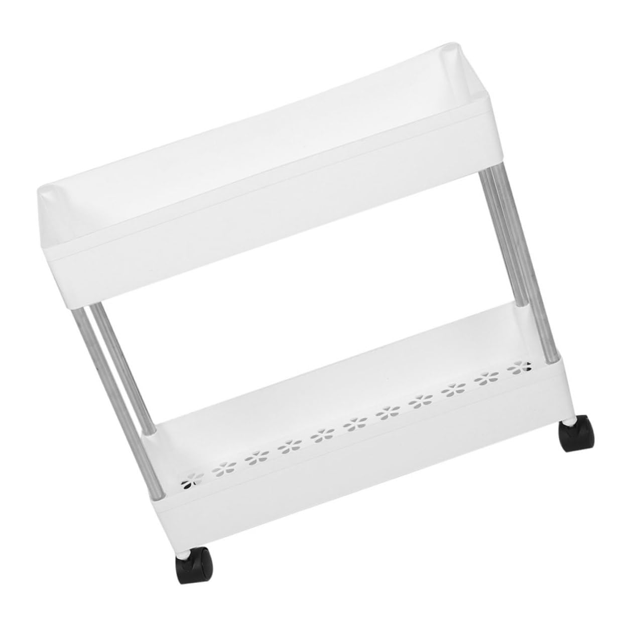 Carrello Multiuso a 3 Livelli Bianco in Plastica e Ferro, Ruote, Salvaspazio, per Bagno e Lavanderia, Scaffale Mobile