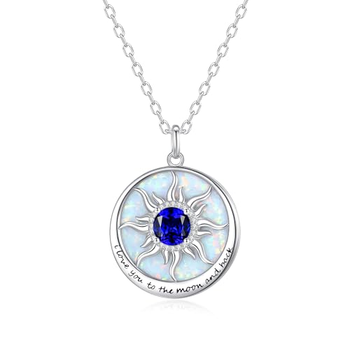 FANCIME Sunflower Necklace with Engraved Messgae 925 Sterling Silver Opal Gemstone Pendant Fine Jewelry Anniversary Birthday Gifts for Women Mom Wife Her, Chain Length 16+2 Inch