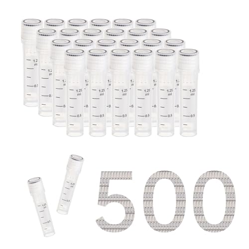 CryoKING 2ml 凍結試験管 500個入試験管 透明な凍結試験管 プラスチック製 低温保存用 目盛り付き試験管 実験科学用