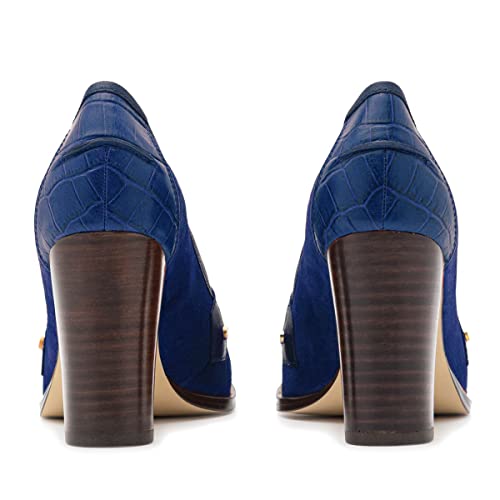 Image of MOOMMO Women Chunky Block Heel Pumps Closed Round Toe Slip On Oxford Loafers Shoes High Heels Snakeskin Work Pump Suede Loafer for Office Ladies Classic Formal Business Professional Fall 4-13 M US