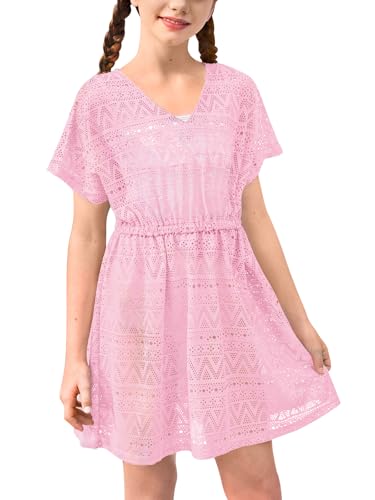 Image of BesserBay Girls Summer Crochet Bat Sleeve Swim Cover Up Kids Fashion Hollow Out Beach Dress 5-14 Years
