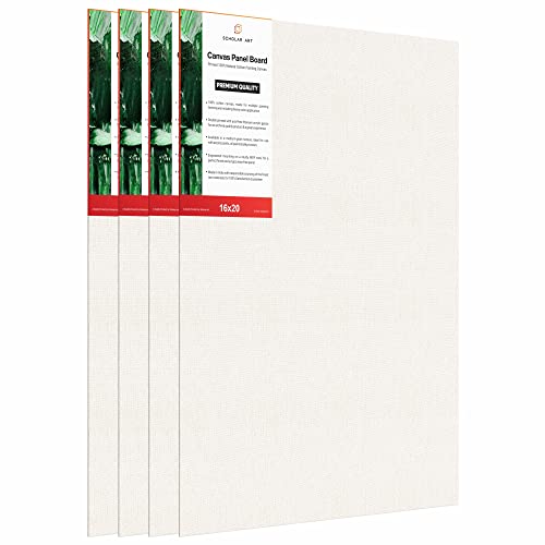 Image of Scholar Art Hobby Series 04 Oz (230 GSM) 100% Cotton Canvas Panel Board for Painting (White Blank Canvas Boards for Acrylic Paint, Oil Paint, Wet & Dry Media) | 16 inchx20 inch (40x50 cm), Pack of 4