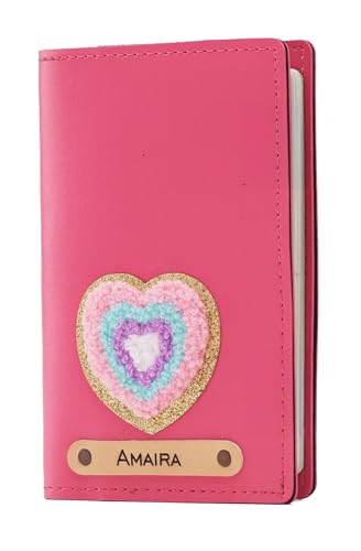 Image of AICA Personalised Name & Embroidery Patch Leather Passport Holder for Men & Women | Gifts for Women | Gift for Man | Passport Cover for Men | Passport Cover for Women (H507DarkpinkPatch)