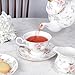 fanquare 21 Pieces Pink Blue Floral Porcelain Tea Set with Gold Trim, British Style Coffee Set for Adults, Vintage Romantic Gift Tea Sets for Wedding, Birthday, Women Tea Party
