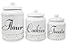 Kovot 3 Piece Ceramic Canister Set With Air-Sealed Lids & Bonus Decal Labeling Stickers - Ivory White With Antique-Style Finish 3 Sizes (108oz, 86oz, & 40oz)