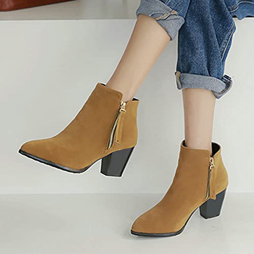 Shinelly Women Faux Suede Ankle Booties Block Boots Chunky High Heel4