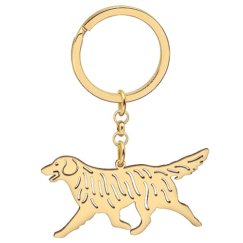 Stainless Steel 18k Gold Plated Golden Retriever Dog Keychain Cut...