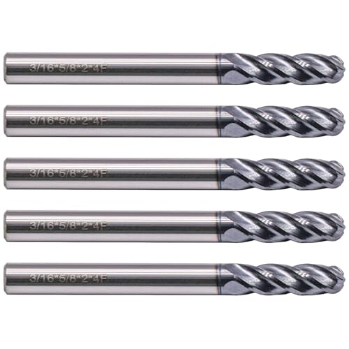 Image of BestParts 5Pcs 3 /16 inch 4 Flute Ball Nose Solid Carbide End Mills AlTiN Coated | 30 Degree Helix, 3 /16 inch Cutting Diameter, 3 /16 inch Shank Diameter, 5 /8 inch Length of Cut, 2 inch Overall Length