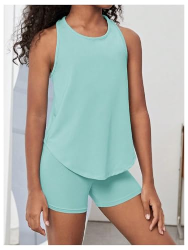 Image of BEAUDRM Girl's 2 Piece Workout Outfits Crop Top and Shorts Athletic Sets | Activewear Sets，Dance Sets，Tumbling Outfits，Hip Hop Dance Outfits，Cheer Practice Outfits for Girls