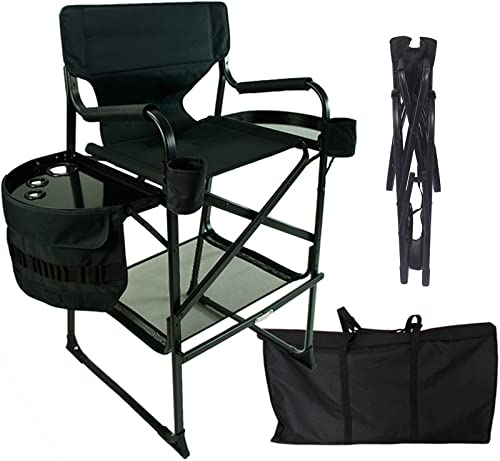 MIYUEWU Silla de Maquillaje Plegable Silla de Director de Aluminio con Mesa Auxiliar y Soporte para...