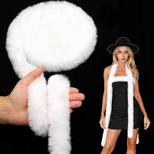 White Fur Trim for Sewing Furry Faux Fur Strips Ribbon Trim for Christmas Xmas Tree Wreath Decor Crafts DIY 1.77 Inch 4 Yards