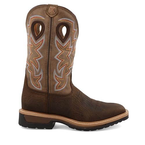 Twisted X Men's 12" Western Work Boot, Square Toe, Taupe & Bomber, 11.5 EE4