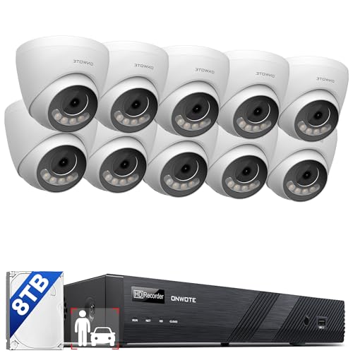 ONWOTE 12MP Security Camera System PoE 8TB HDD, 12 Million Pixels @30fps, 2 Way Talk, Smart Color Night, 10x 12MP IP Cameras with IMX577 Image Sensor, 16CH 6K Commercial NVR, 10x Cables (Total 800ft)
