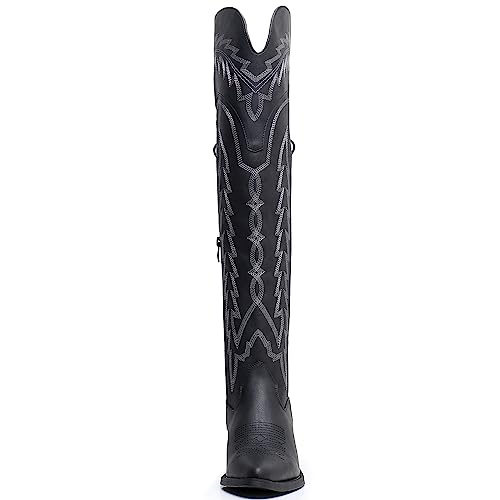 Image of GLOBALWIN Women's Cowboy Western Fashion Over The Knee Thigh High Cowgirl Boots Low Heel