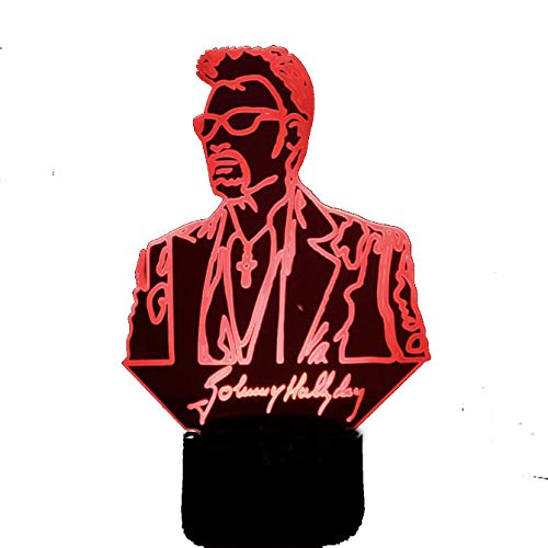 SANNELCHEL Super Star Johnny Hallyday 3D Lampe Illusion Chevet LED USB Touch RGB 7 Couleur Table À Changement Night Light Singer Bébé Décoratif Lampe Décor