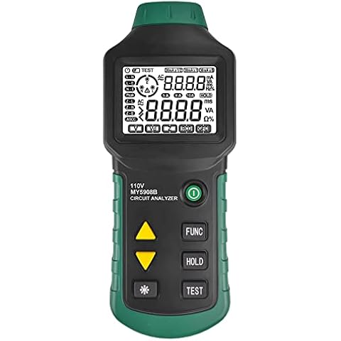 Digital Circuit Analyzer True RMS AC Voltage RCD GFCI, Voltage Drop Electrical Tester Line Fault Test Device with LCD Backlight, Data Hold, US Plug, Storage Bag Cover