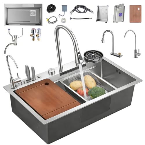 La Mejor Recopilación de Tarja , tabla con los diez mejores. 50 Fregadero de Cocina de Acero Inoxidable Tipo Cascada, Multifuncional y Moderno, con Accesorios Incluidos, Tamaño 80 * 45, Apto para Instalación en Encimera o Barra, Bar y Uso en...