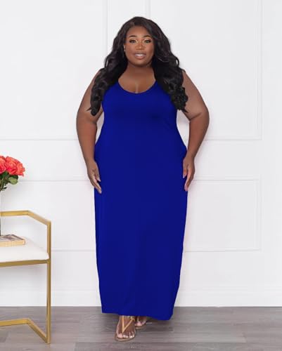 Image of TOPSRANI Womens Plus Size Maxi Dresses for Women Oversize Casual Short Sleeve V Neck Loose Plain Solid Trendy Summer Dress