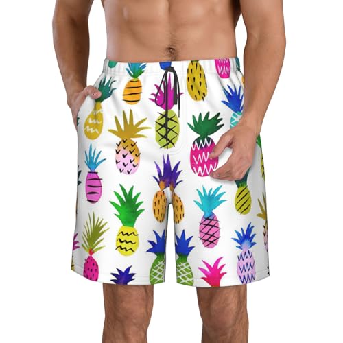 BREAUX Pantalones cortos de playa con estampado de piña colorida para hombre, pantalones cortos de playa casuales para hombre, pantalones cortos de secado rápido para hombre, Blanco, XXL
