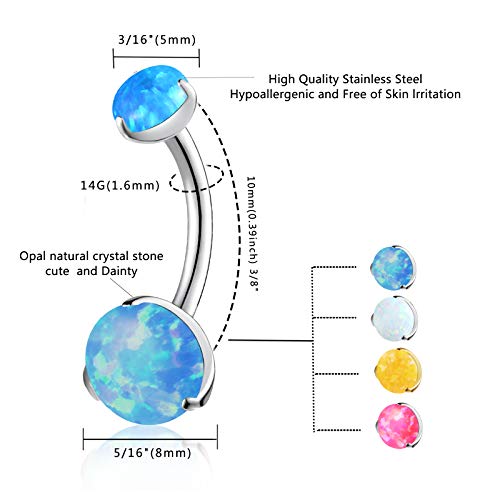 Cicimoto Belly Button Rings, 14G Opal Surgical Steel Navel Belly Ring, Natural Stone Belly Bars Dangle Barbell Stud Belly Piercing Jewelry For Women Girls, Gold #TOP4