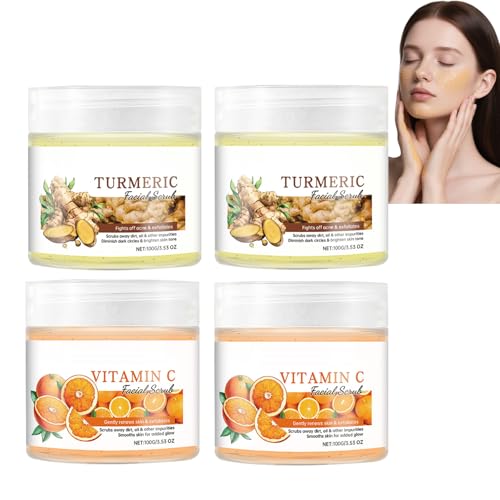 Exfoliante facial con vitamina C y cúrcuma, exfoliante de cúrcuma para el rostro, exfoliante facial blanqueador con vitamina C, con sal marina, limpieza profunda de los poros de la suciedad, todo tipo
