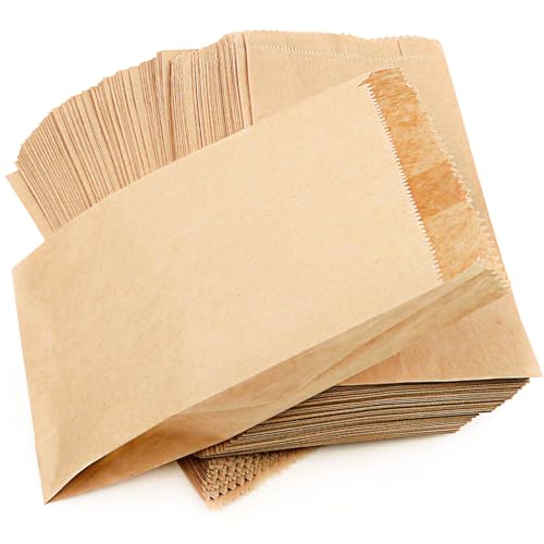 RUBY 100 Bolsas de Papel Kraft Marrón 11x20cm – Bolsas de Pan, Dulces, Bocadillos y Manualidades – Bolsitas Kraft Resistentes y Ecológicas para Tiendas, Fiestas y Regalos