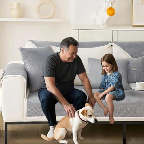 Bettschlange Couch Überzug, Sofa Überzug 1 2 3 4 Sitzer, Sofaschoner rutschfest, L Form Sofaüberwurf, Sofadecken für Sitzfläche, Universelle Sofadecke Überwurf, Sofabezug Ecksofa,Grau,70x70cm
