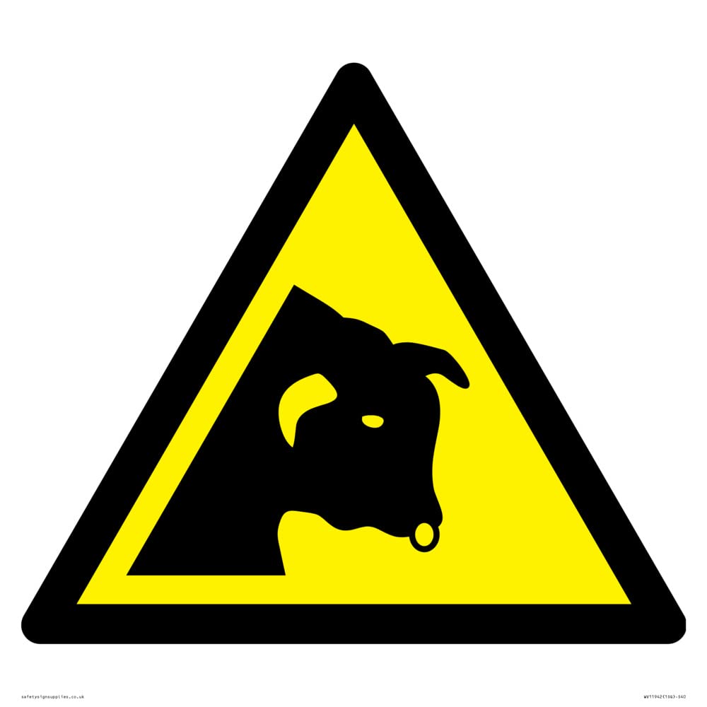 W034 Warning: Bull Sign - 400x400mm - S40, Yellow/White