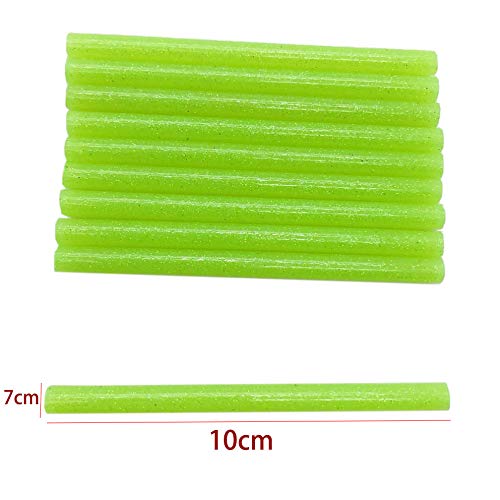 Lot de 10 bâtons de colle colorés à paillettes vertes de 7 mm pour mini travaux manuels et réparation