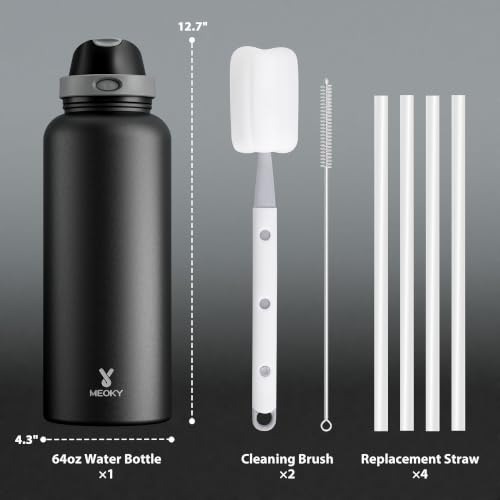 Image of Meoky 64 oz Insulated Water Bottle, Half Gallon Water Jug for Sports Gym | Cold for 36 Hours, 2-in-1 Straw and Spout Lid, Leak Proof, Non-slip Base, Stainless Steel Large Water Bottle, Night