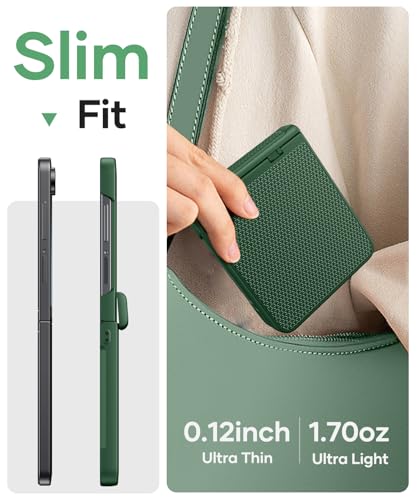 Image of Vihibii for Samsung Galaxy Z Flip 7 Case with Rugged Hinge Protection & Outer Screen Protector, Compatible with Wireless Charging, Non-Slip Shockproof Slim Phone Cover for Galaxy Z Flip 7 2025, Green