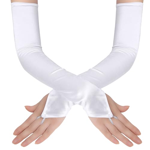 BABEYOND Long Opera Party 20s Satin Gloves Stretchy Adult Size Elbow Length 20.5"