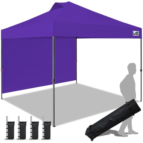 Image of Eurmax USA NOMATTER ONE-Person Open&Close 10x10ft Pop Up Canopy Tent,Portable Shelter Pop Up Canopy for Outdoor Events with 1 Removable Sidewall,Instant Canopies,Bonus 4 Sand Bags(Purple)