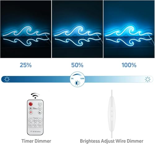 Image of Wave Neon Sign, Wave Light up Wave Night Lamp for Bedroom, USB Power Led Neon Wave Light for Wall Decor, Sea Beach Party Surf Ocean Home Bedroom Living Room Birthday Gift - 15''