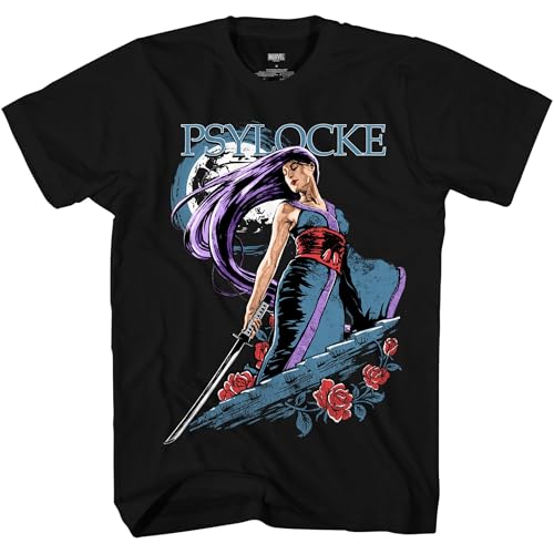 Marvel Comics X-Men Psylocke Samurai Moon Adult T-Shirt (as1, Alpha, xx_l, Regular, Regular) Black