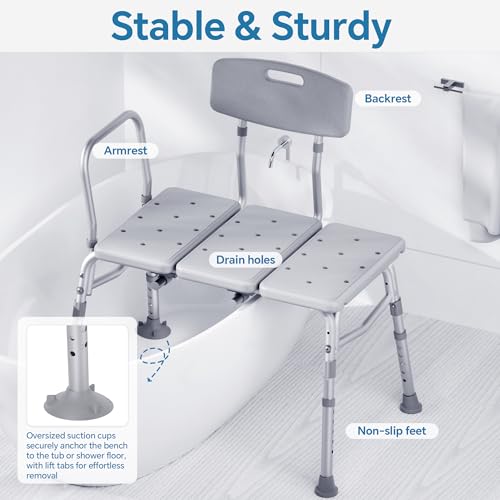 HOMLAND Tub Transfer Bench for Bathtub, 400 lbs Heavy Duty Shower Chair with Backrest, Slip-Resistant Feet, Height Adjustable Shower Bench Shower Seat for Elderly and Disabled - Image 3